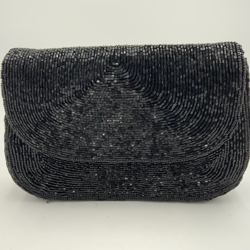 Elegant Vintage Black Beaded Evening Bag Clutch Handbag Marshall Fields